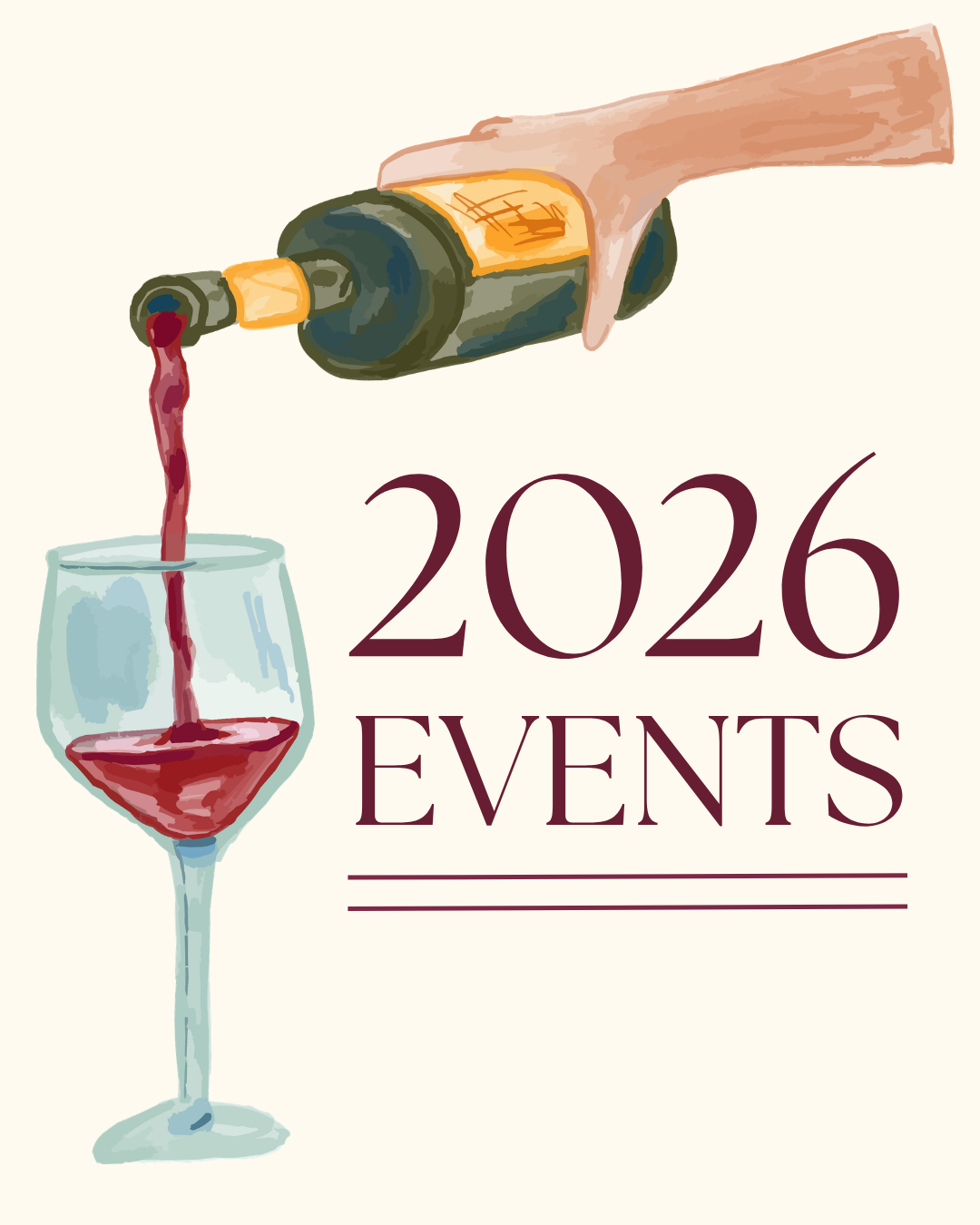 2026 Events — illustrated wine pouring graphic